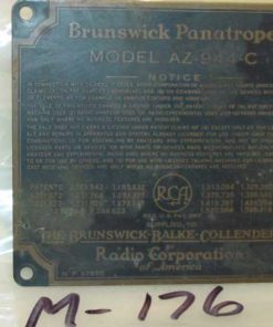M-176 Metal ID Plate: Brunswick PANATROPE Model AZ-944-C