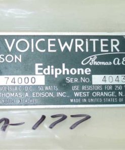 M-177 Metal ID Plate: Edison VOICEWRITER Ediphone Model 74000
